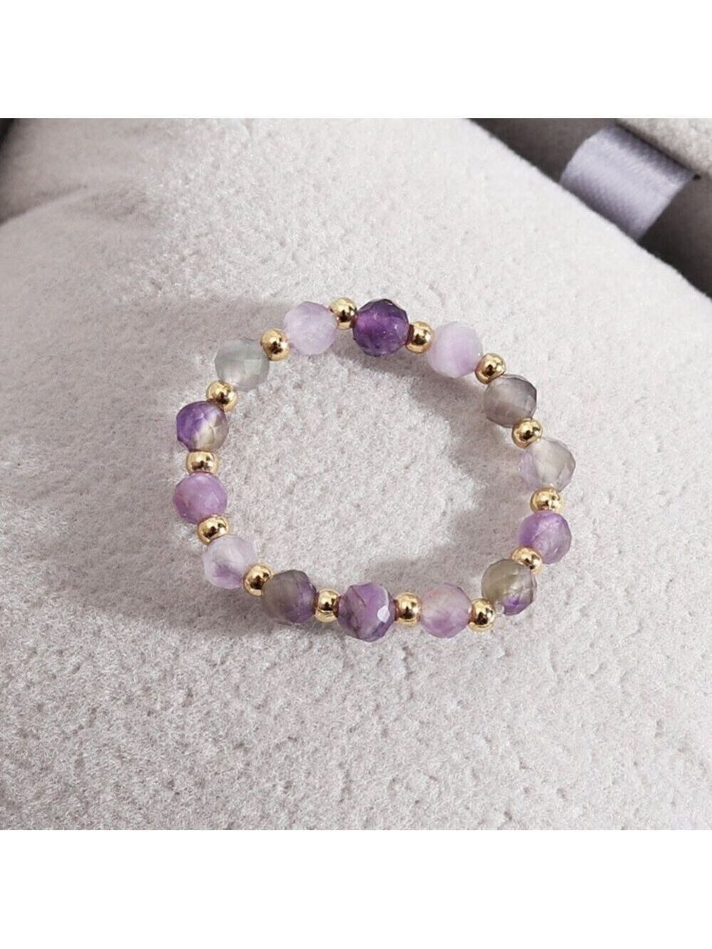 Natural Stone Adjustable Beaded Ring, Purple, White, Orange